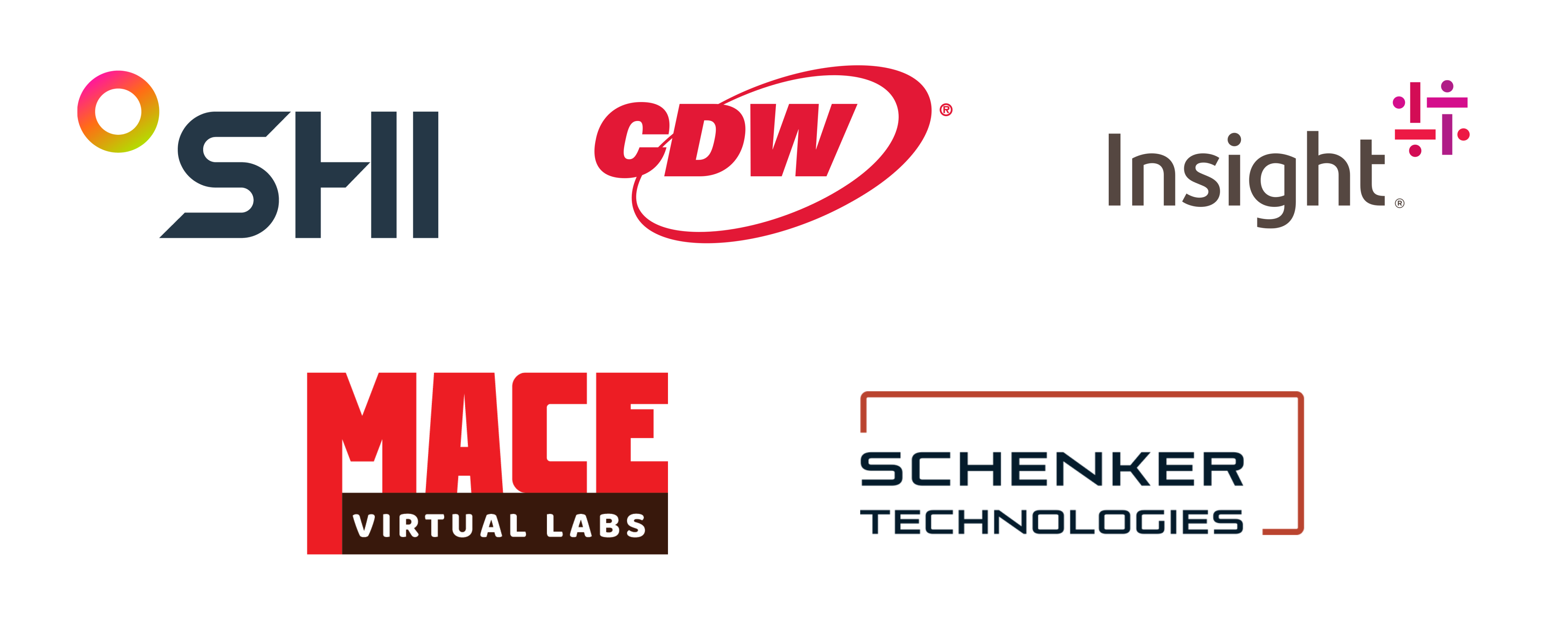 SHI, Insight, CDW, MACE Virtual Labs, Schenker Technologies Logos