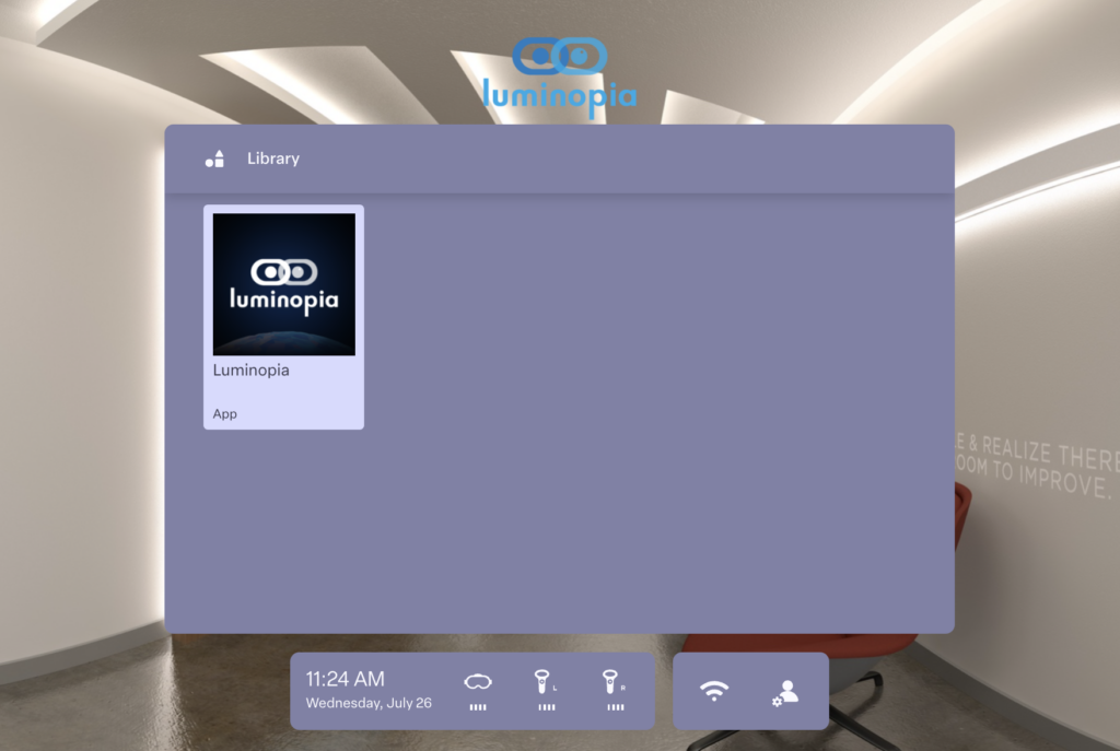 Luminopia's Custom Home Screen on the ManageXR VR device management platform.