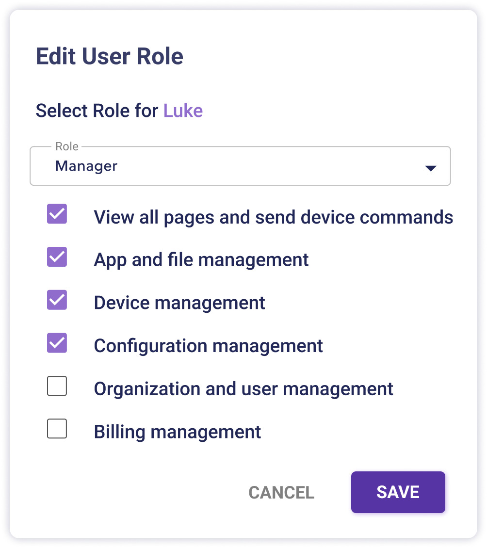 UI screenshot of user roles settings